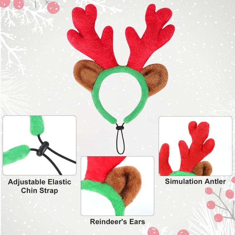 BWOGUE Dog Christmas Reindeer Elk Antlers Headband and Red-White-Green Striped Scarf Set Pet Christmas Costume Dog Costumes Accessories for Dogs and Cats - Image 2